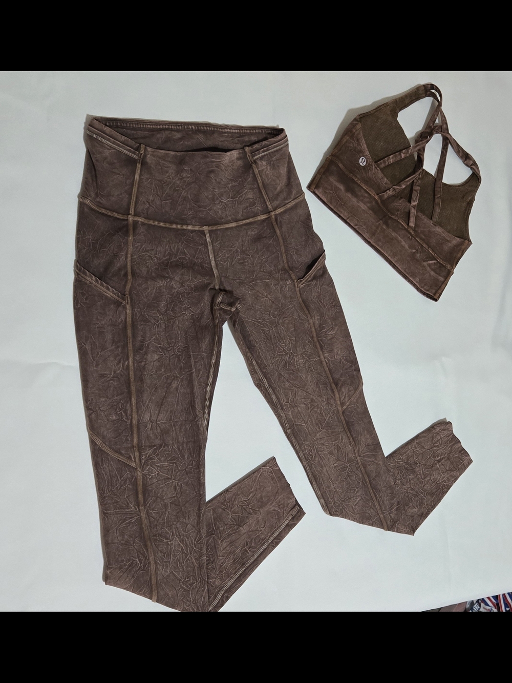 lululemon athletica Brown Textured High-Rise Leggings With Matching Bra
